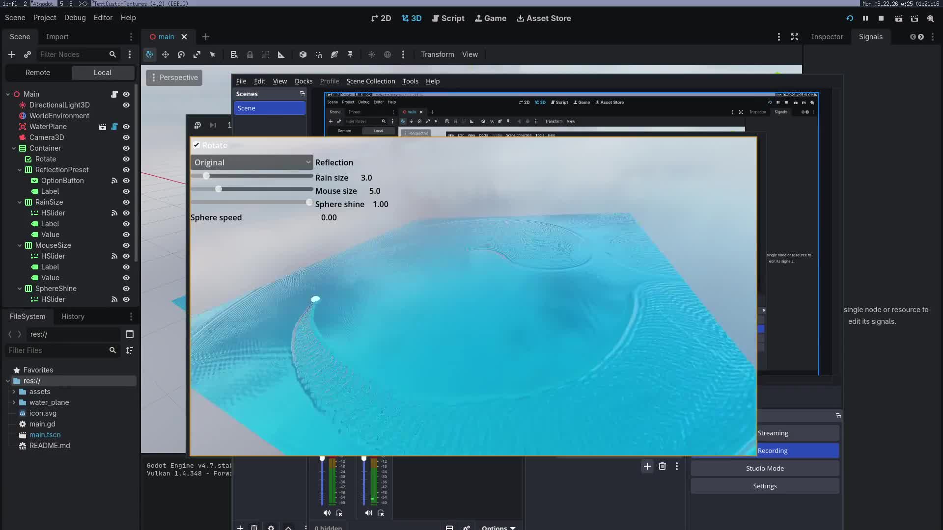 Got a #godot tutorial mostly working in 4.7. I added a sphere and a faux vapor-cone. Not able to work out how to integrate it into the co...