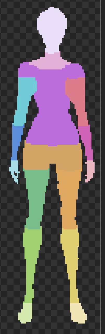 Body silhouette, with sections colored