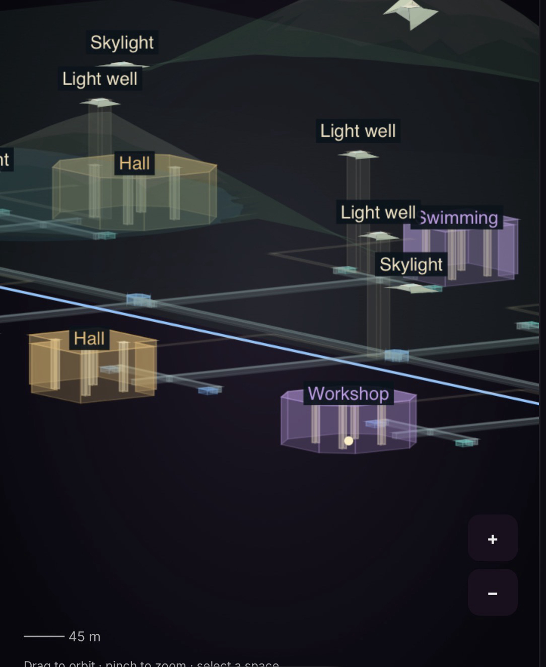 GSV sub-deck map currently reminiscent of Metroid Prime, except the color code is a type of activity instead of explored or not. Angled view.