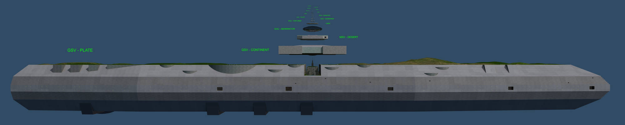 GSV is huge, and the ships above it are progressively smaller: GSV - PLATI OV,CONTNINT https://www.deviantart.com/art/Culture-ship-size-comparizon-updated-735932855